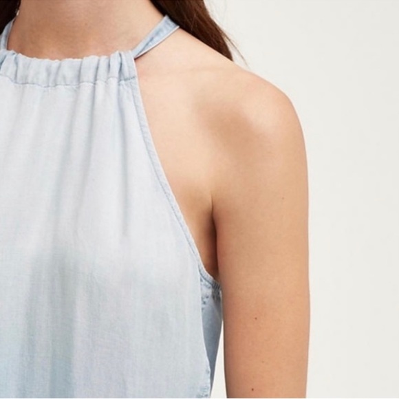 Anthro ombré light blue chambray halter midi dress w/ drawstring neck Sz L - Picture 3 of 10